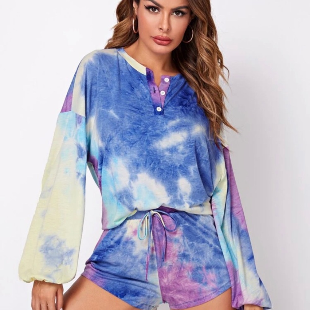 Tie dye Henley Top& short set